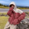 Seasonal cotton clothes women's short hooded splicing contrasting color bread clothes loose coat tide