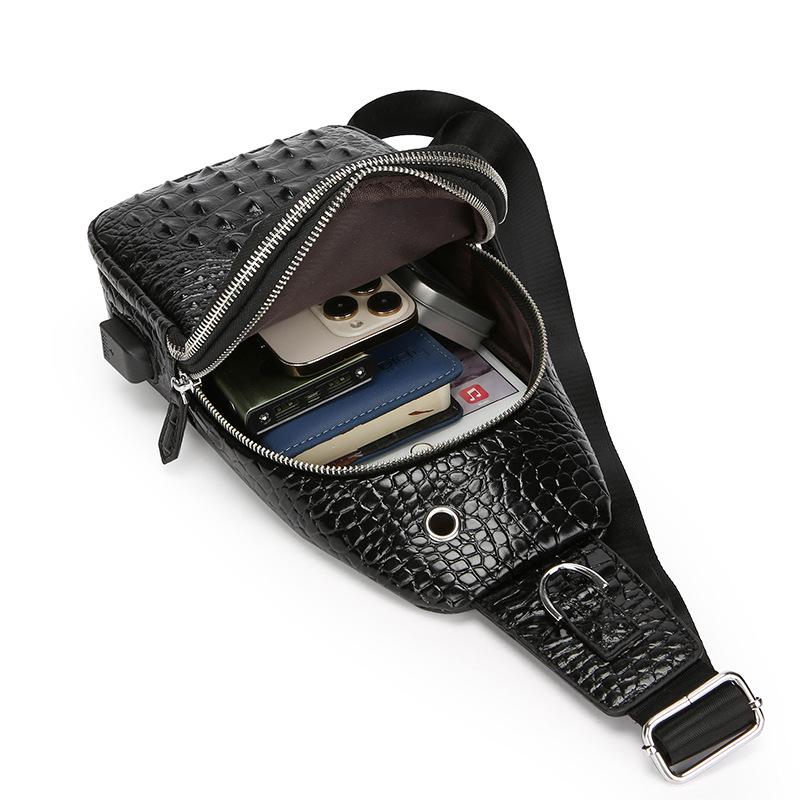 Men's Retro Crocodile Pattern Chest Bag - Large Capacity European and American Style Crossbody & Shoulder Bag.