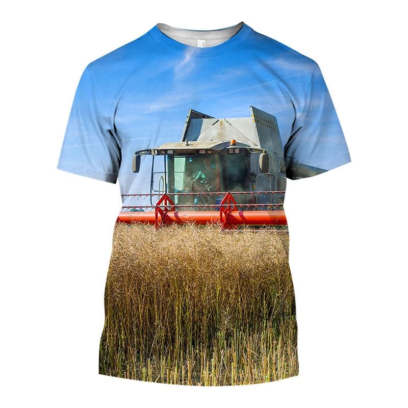 3D Tractor Printing Men s T-shirts Summer Trend Farmer Uniform Fashion Harajuku Oversized T-shirt Leisure Round Neck Blouse Tops XS