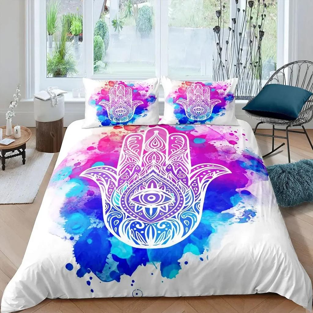 Luxury New 3D Print Hamsa Hand Bedding Set Boho Mandala Duvet Cover Set Black Gold Bohemia Fatima Hand Bed Linen Lucky Hand