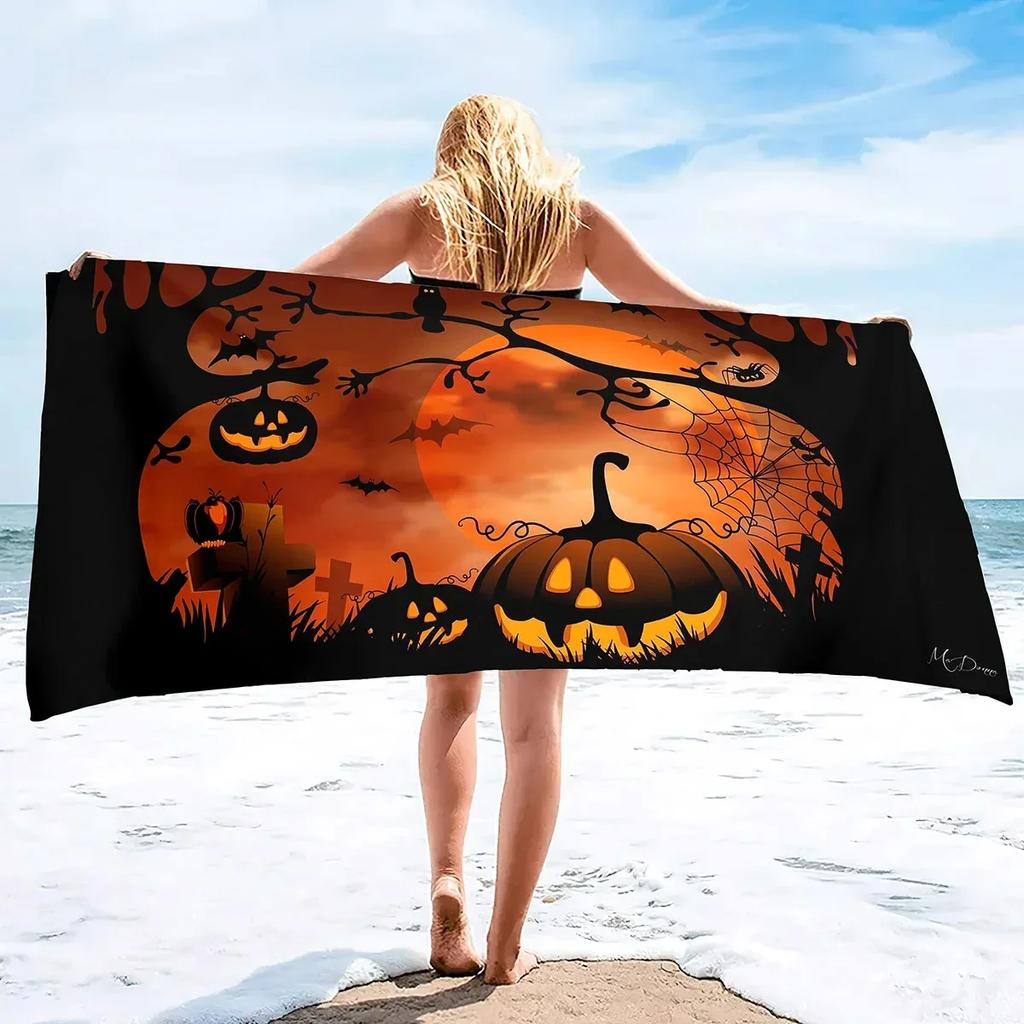 Halloween Beach Towel Microfiber Ghost Bath Towels Quick Dry Towel for Swimmers Sand Proof Towels for Hotel Gym Spa Yoga Sports