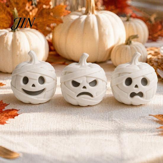 Small Halloween Tabletop Accents 3D Printed Mummy Pumpkin Skull Figurine for Decorations, Creative Holiday Home Decor with Funny Expressions