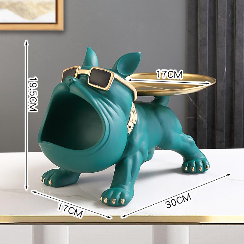 Nordic Decor Sculpture Dog Big Mouth French Bulldog Butler with Metal Tray Table Decoration Statue for Live Room Dog Bulter