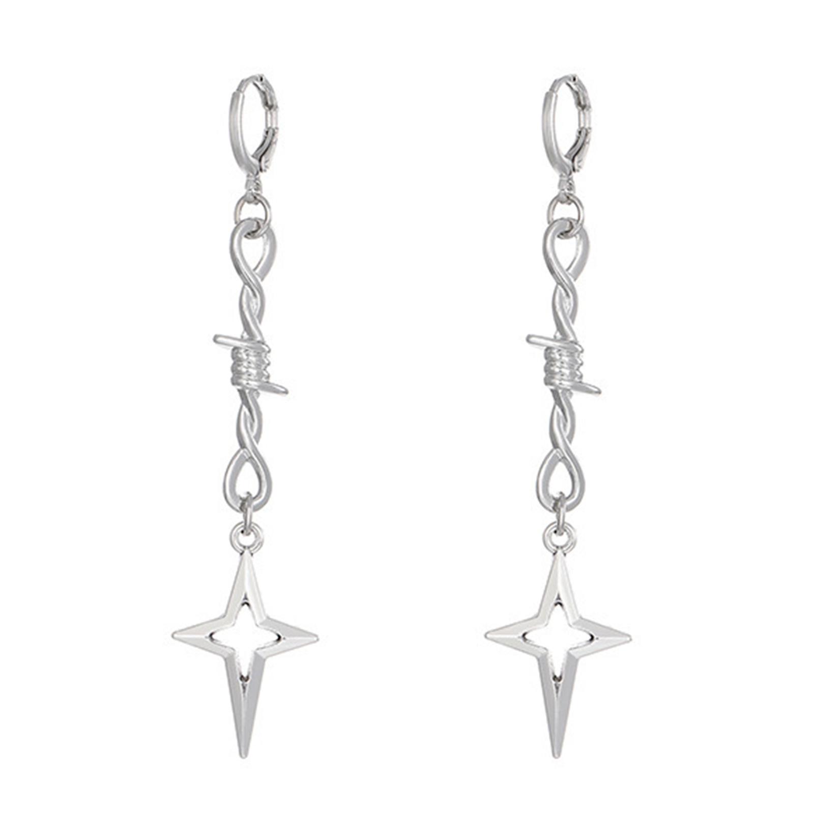

Gothic Style Alloy Hook Earrings Four Pointed Star/Thorns Rivet Ear Buckles Accessories for Punk Fashion Enthusiasts 4