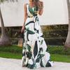 European & American Summer Print Casual Long Dress with Belt 2023