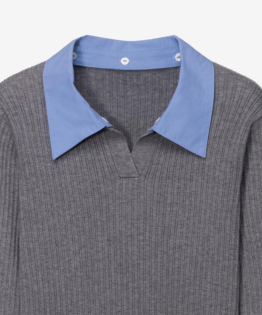 MIND BRIDGE WOMEN [W] Shirt Collar Ribbed Knit
