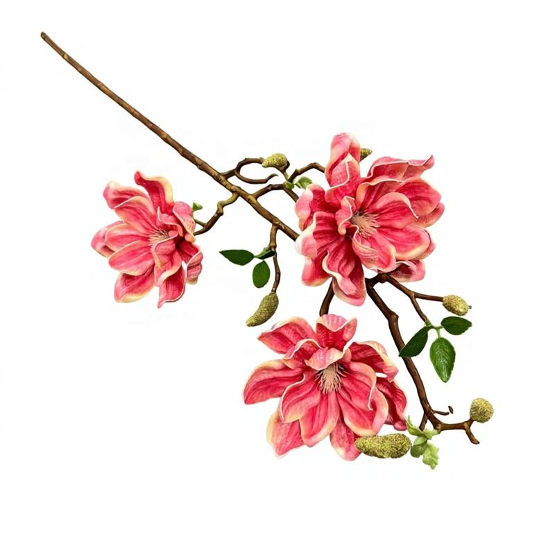3pcs Artificial Magnolia Flower 3 Heads Large Magnolia Tree Branch for Wedding Home Decoration Outdoor Floral Arrangent