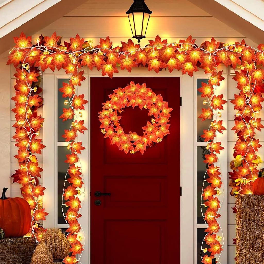 1pc Halloween 3D Pumpkin & Maple Leaves String Lights Decorative Lamp For Home Thanksgiving Harvest Autumn Indoor Festival Decor