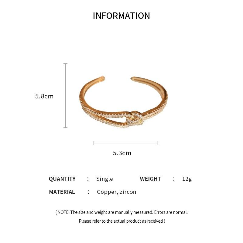 Elegant Zircon Cuff Bracelet Gold Plated Copper Knot Opening Bangle Minimalist Women's Wedding Party Jewelry