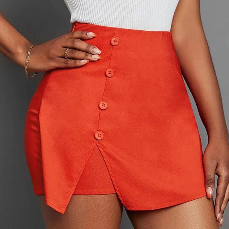 Ladies Summer Button Solid Colour Split Slim Package Hip High Waist Short Skirt
