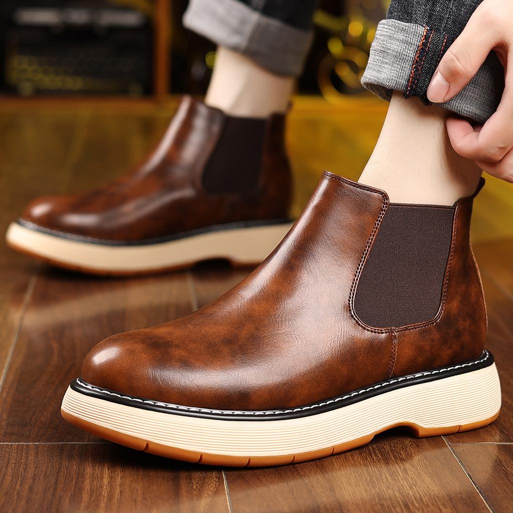 Fashion Big Size Fashion Casual Cow Leather Ankle Boots for Men Autumn Winter Brown Platform Shoes Male New Designer Boots Men