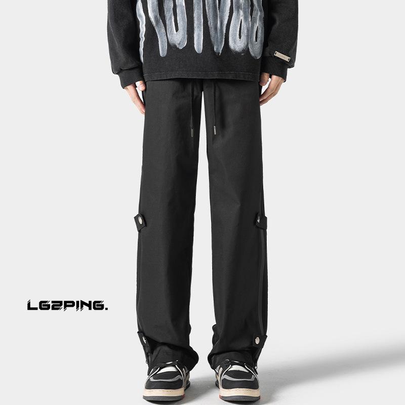 Men Techwear Cargo Pants Loose Fit Drawstring Waist Streetwear Trousers M