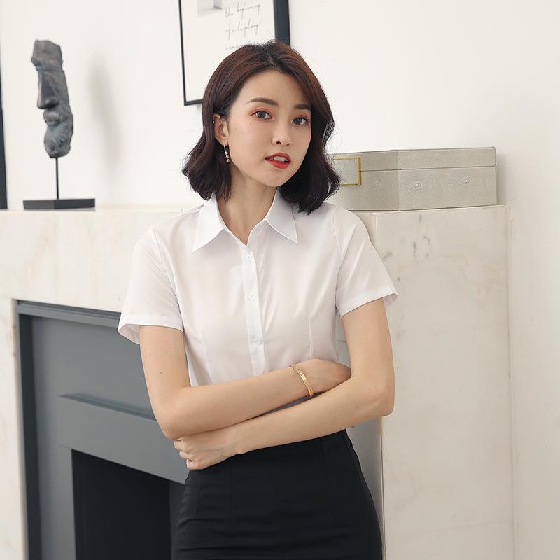 New Women's Spring & Summer White Long-Sleeve Professional Shirts In Plus Sizes