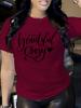 Letter Print T-shirt. Short Sleeve Crew Neck Casual Top Fo