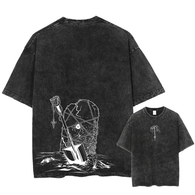 Vintage Washed Anime Print Men’s Harajuku T-Shirt