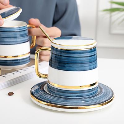 Coffee Cup &Saucer With Lid Spoon Set Blue Phnom Penh Waterware Nordic Ceramic Mug Holiday Wedding Gifts Home Kitchen Drinkware