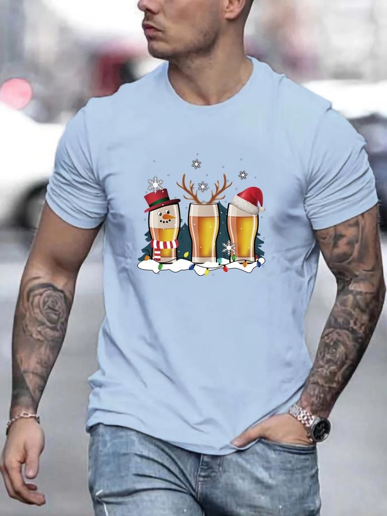 Men's Festive Christmas Tee Casual Short Sleeve Snowflake Men T-Shirt Short Sleeve Tee Oversize Man Top Shirt Harajuku T-Shirts