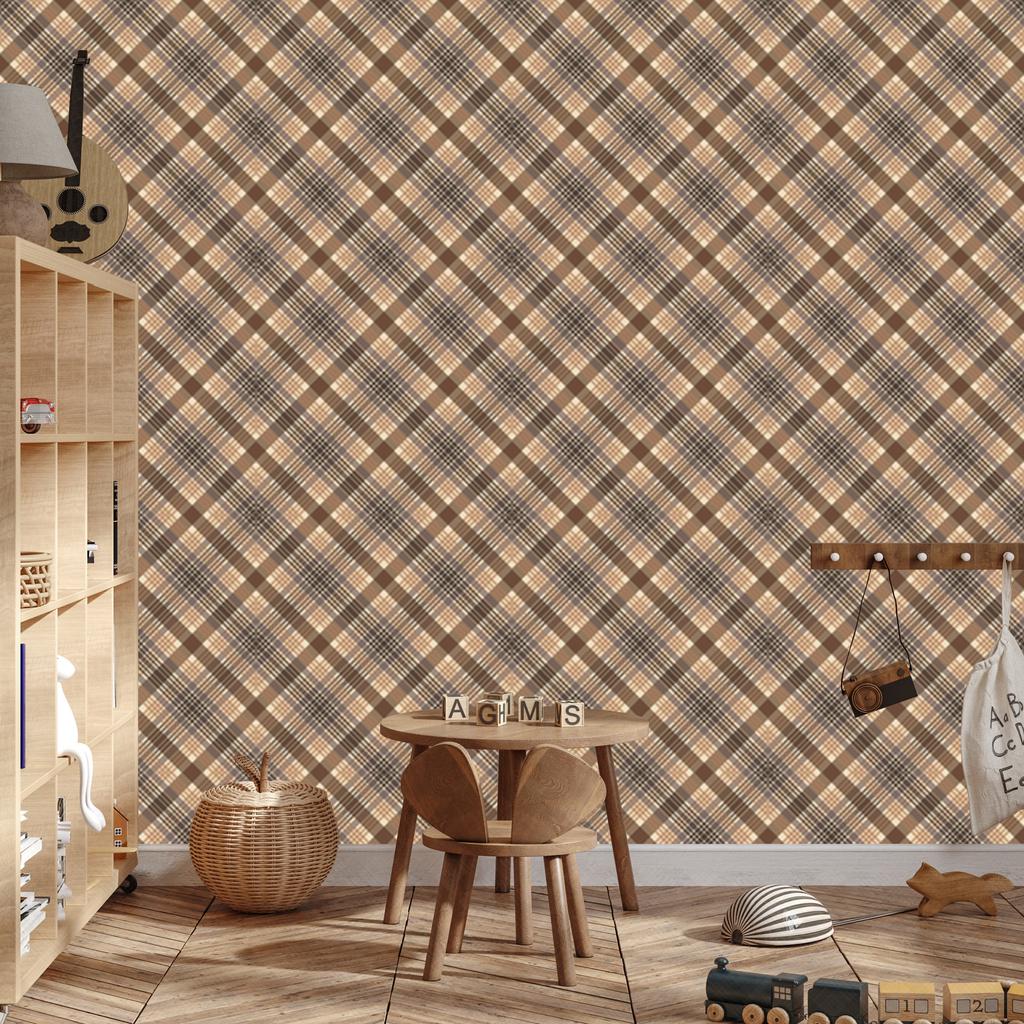Brown and beige checkered wallpaper for living room and bedroom 50x1000