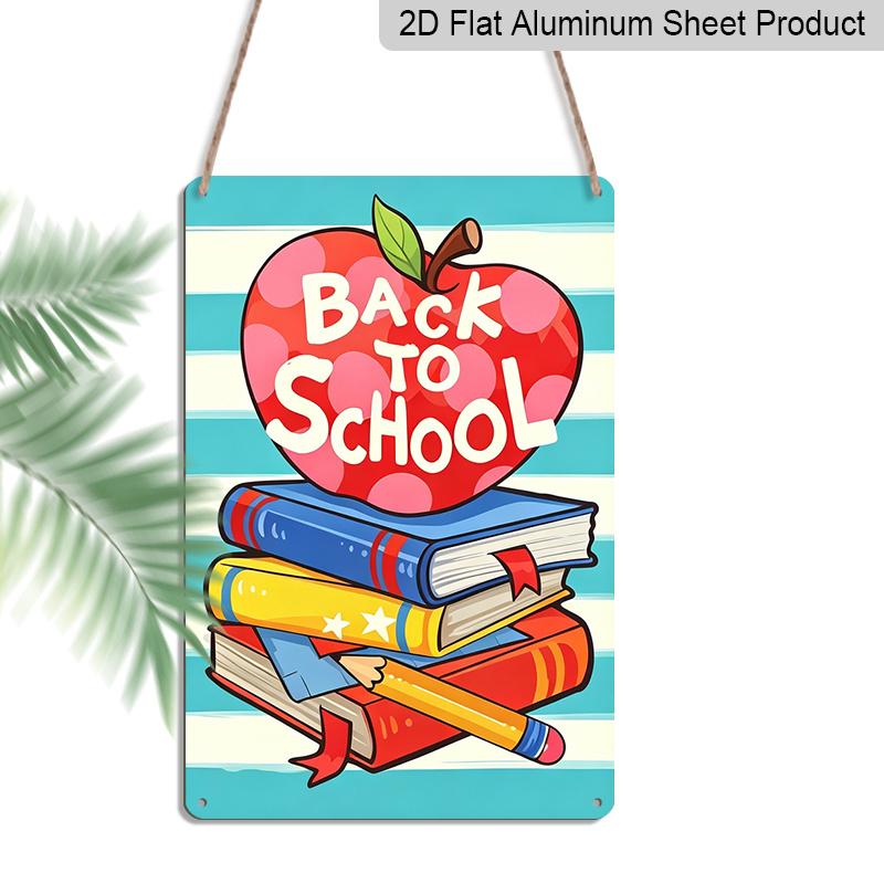 

2D Flat, 1pc Cute Back To School Metal Wall Art Sign with Apple & Book Stack - 8*12 Inch Aluminium Rustic Classroom Decor, Colorful Cartoon Style 20*30cm
