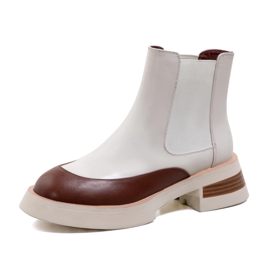 2024 Hot Sale Fashion Genuine Leather Shoes Women Chelsea Boots Stretch Slip on Comfortable Mid Heels Platform Ankle Boots Women
