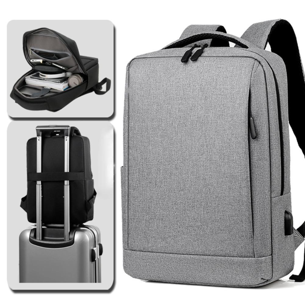 Ultra-thin Laptop Backpack with USB Charing Port High-capacity Business Men Bag Solid Color Waterproof Slim Back Pack
