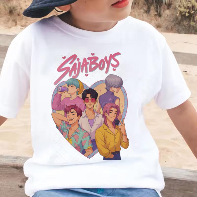 Summer Short Sleeve KPop Demon Hunters Saja Boys Print T-shirts Boys Comfortable Short Sleeves Casual T-shirt