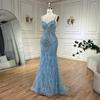 Serene hill blue elegant feather suspender fishtail skirt light luxury host banquet evening dress LA11111