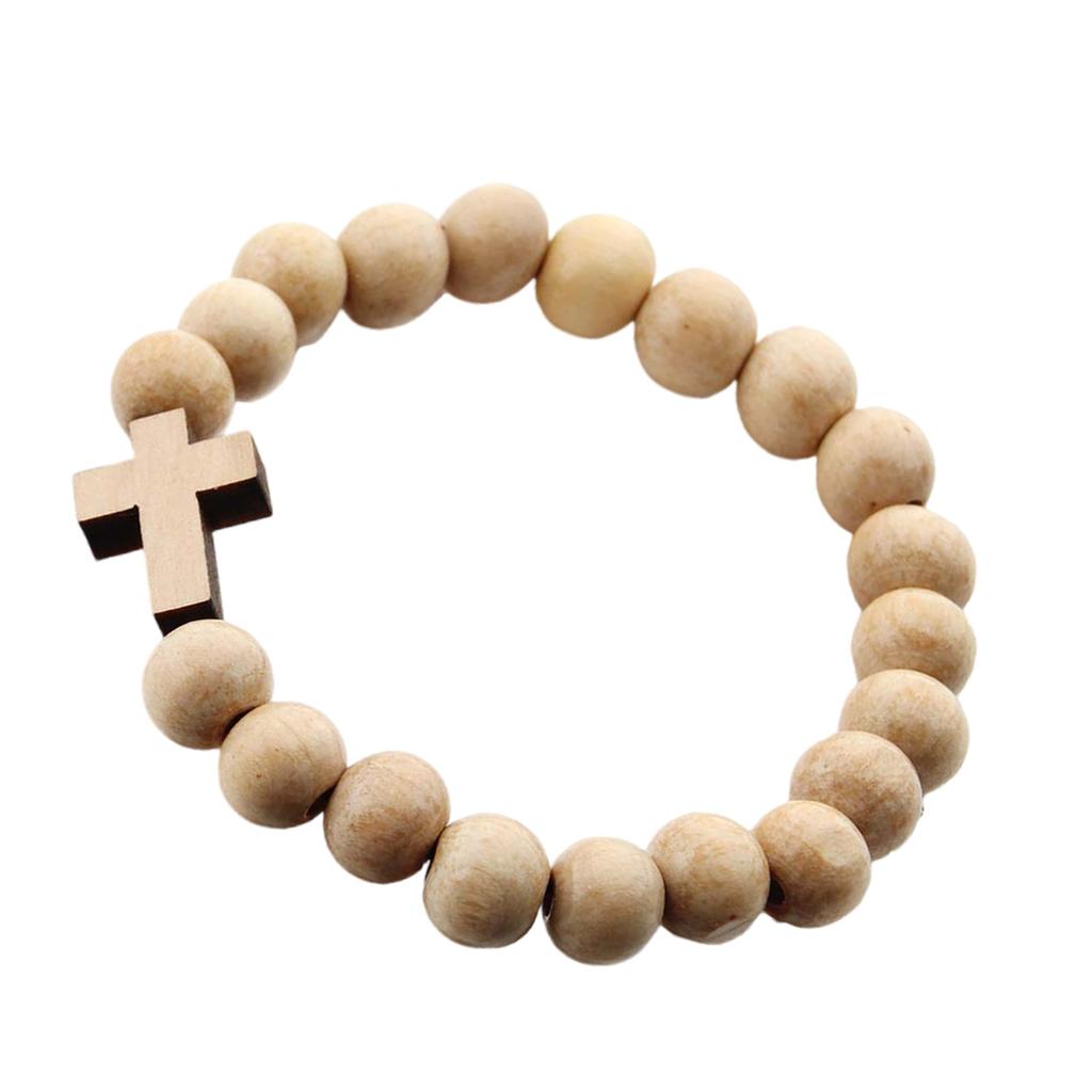 Armband med träpärlkors med naturlig finish Kors Spirituellt armband för religiös tröst och miljövänlig stil