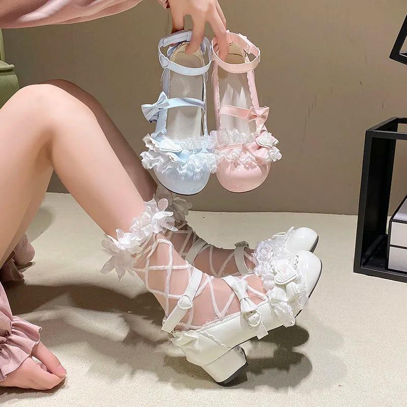 Zapatos de Encaje de Moda Palacio de Cuero Zapatos Lolita 2025 Lindo Lolita Dulce Lazo Gruesos Zapatos Personalizados Fiesta de Té de Chicas Japonesas