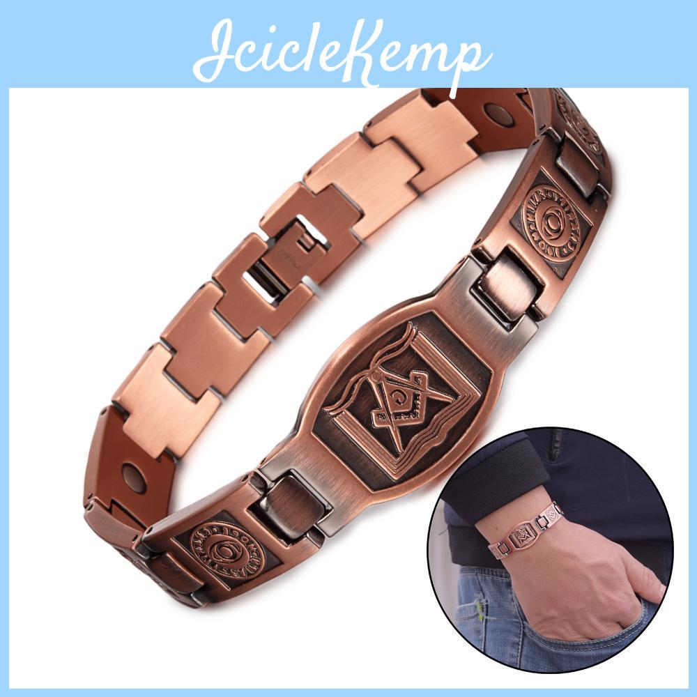 Copper Magnetic Masonic Bracelet Ikuinen 12mm Wristband Magnetic Men Bracelet Arthritis Vintage Ethnic Tribal Eye Health Energy Bracelet