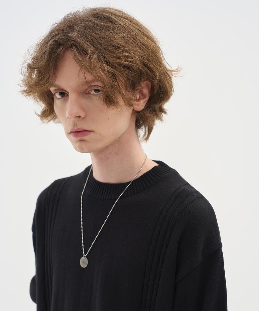 BLOND9 Soft Cable Round Short Sleeve Knit_Black