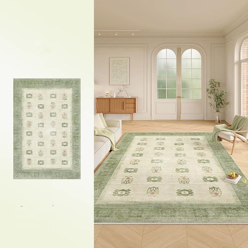 Carpet for Living Room Carpet Machine Washable Anti-slip Floor Mat French Persian Green Rug Large Size Home Decor Rugs Alfombra