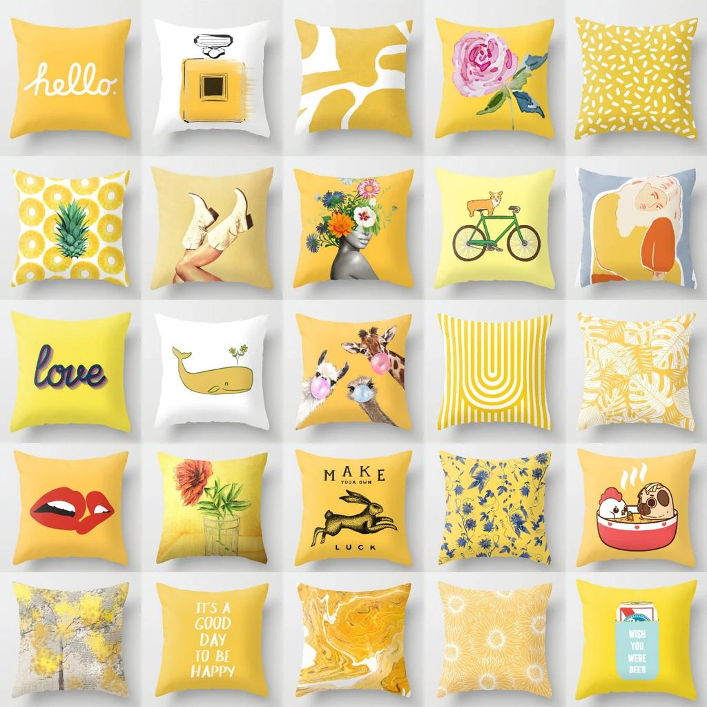 Summer Fashion Fresh Yellow Cute Pillows Case Geometry Floral Cushion Case Modern Decorative Throw Pillows for Bed Sofa Couch