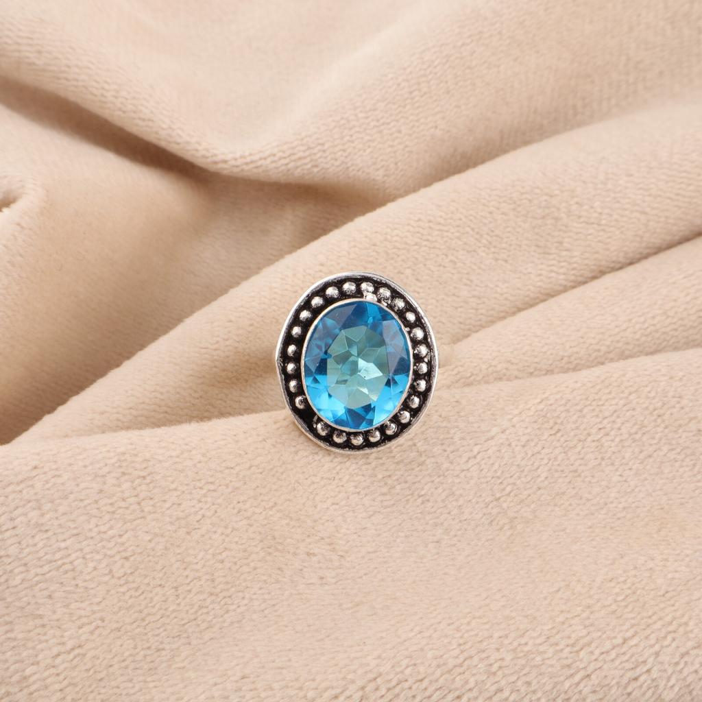 Swiss Blue Topaz Gemstone 925 Sterling Silver Jewelry Handmade Ring Gift For Mom RR-62-7