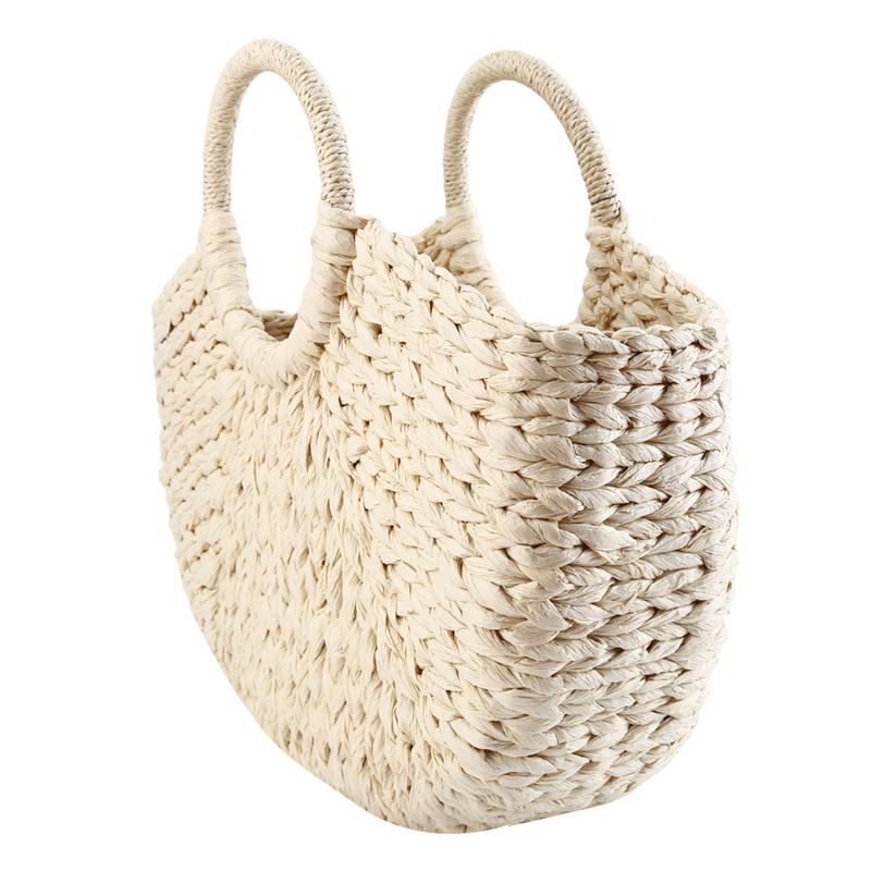 Summer Handmade Straw Weave Bags Women Beach Weaving Ladies Straw Bag Wrapped Beach Bag Moon shaped Top Handle Handbags Totes