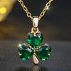 Lucky Three-Leaf Clover Pendant Necklace Rose Gold Plated Green Zircon Women Necklace for Daily Party Gift