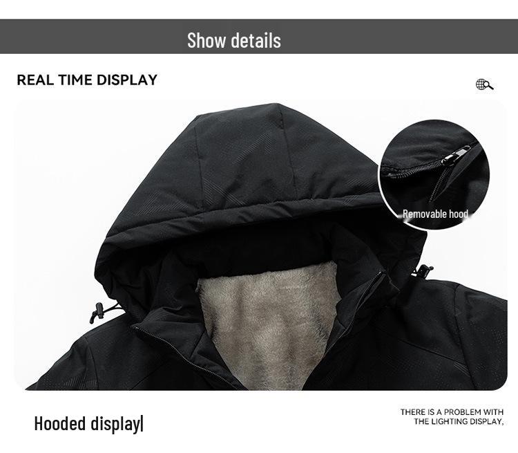 Men's Windproof Waterproof Hooded Jacket with Velvet Lining for Autumn & Winter