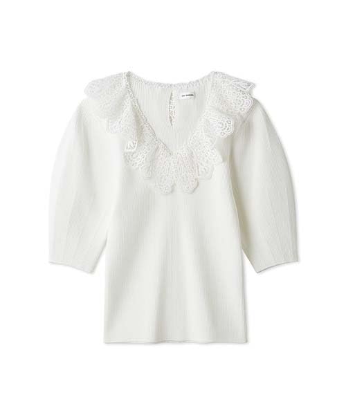 

Вязаный топ с кружевным воротником LWNT252021 WHT [Lily Brown] Женский белый