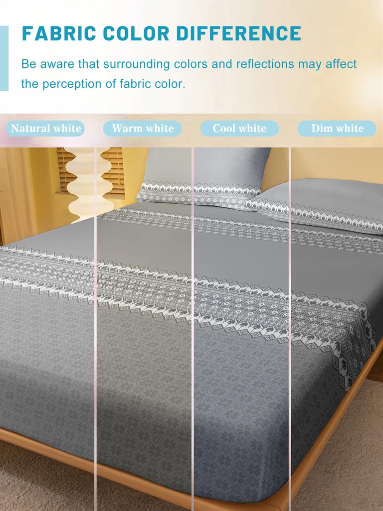 1 Basit Modern Geometri Baskılı Mat Lastikli Çarşaf, Yatak Odası Baskılı Yatak Örtüsü, Yatak Takımı (Yastık Kılıfı Hariç)