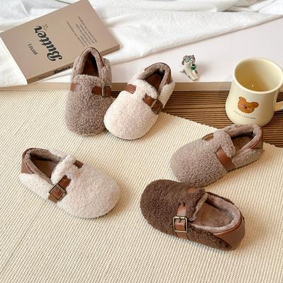 Children's Woolen Curly Girls' Cotton Shoes, New Autumn and Winter Solid Color Outdoor Wear, Warm Shoes for Small, Medium, and Large Children