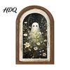 Solid Wood Ghost Ornament Arch Wooden Sign Cute Halloween Table Rustic Farmhouse Spooky Home Accents Shelf Decor Decorative Wall Art for Mantel