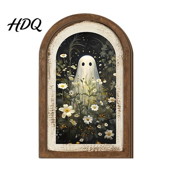 Solid Wood Ghost Ornament Arch Wooden Sign Cute Halloween Table Rustic Farmhouse Spooky Home Accents Shelf Decor Decorative Wall Art for Mantel
