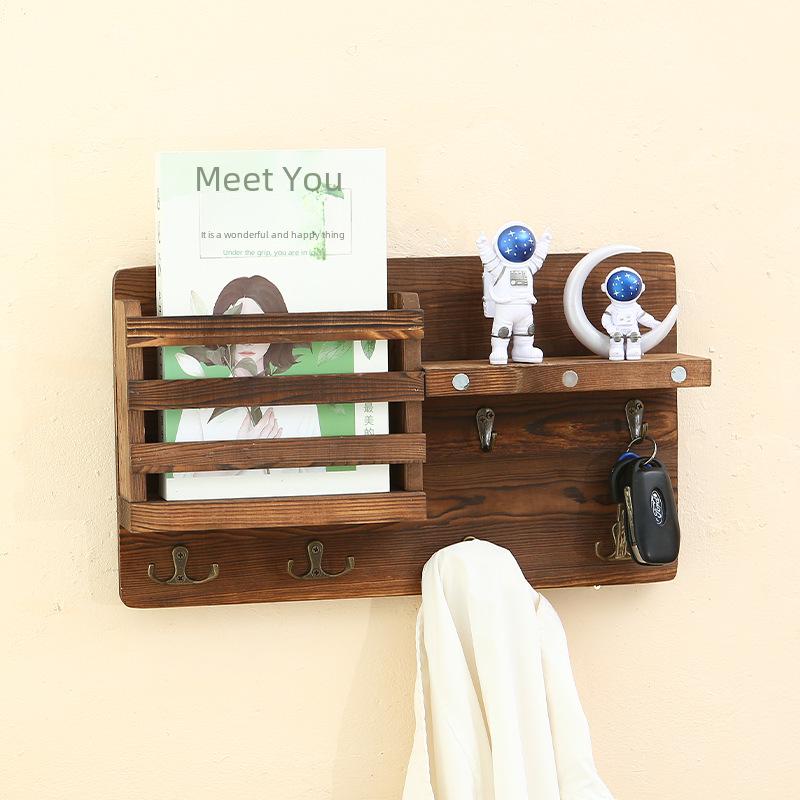 Solid Wood Wall-Mounted Retro Storage Shelf and Home Decor Organizer