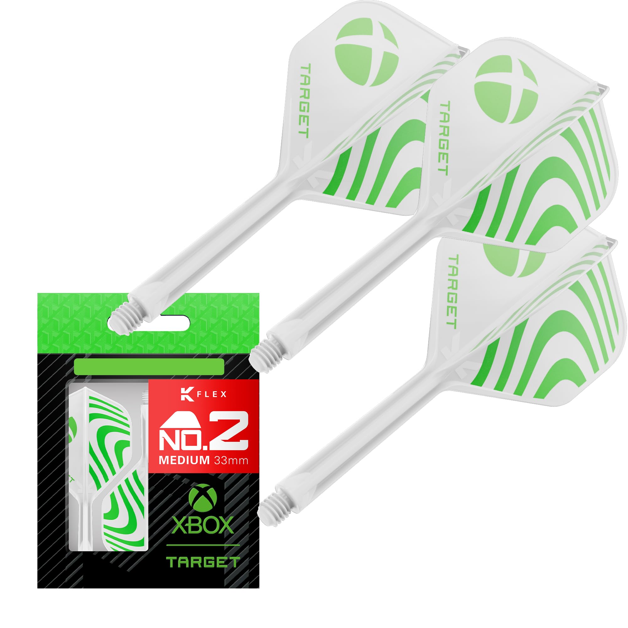 

TARGET x X BOX K FLEX flight & shaft system, green & white all-in-one K-flex flight and shaft, professional dart accessory (standard, 33mm) белый