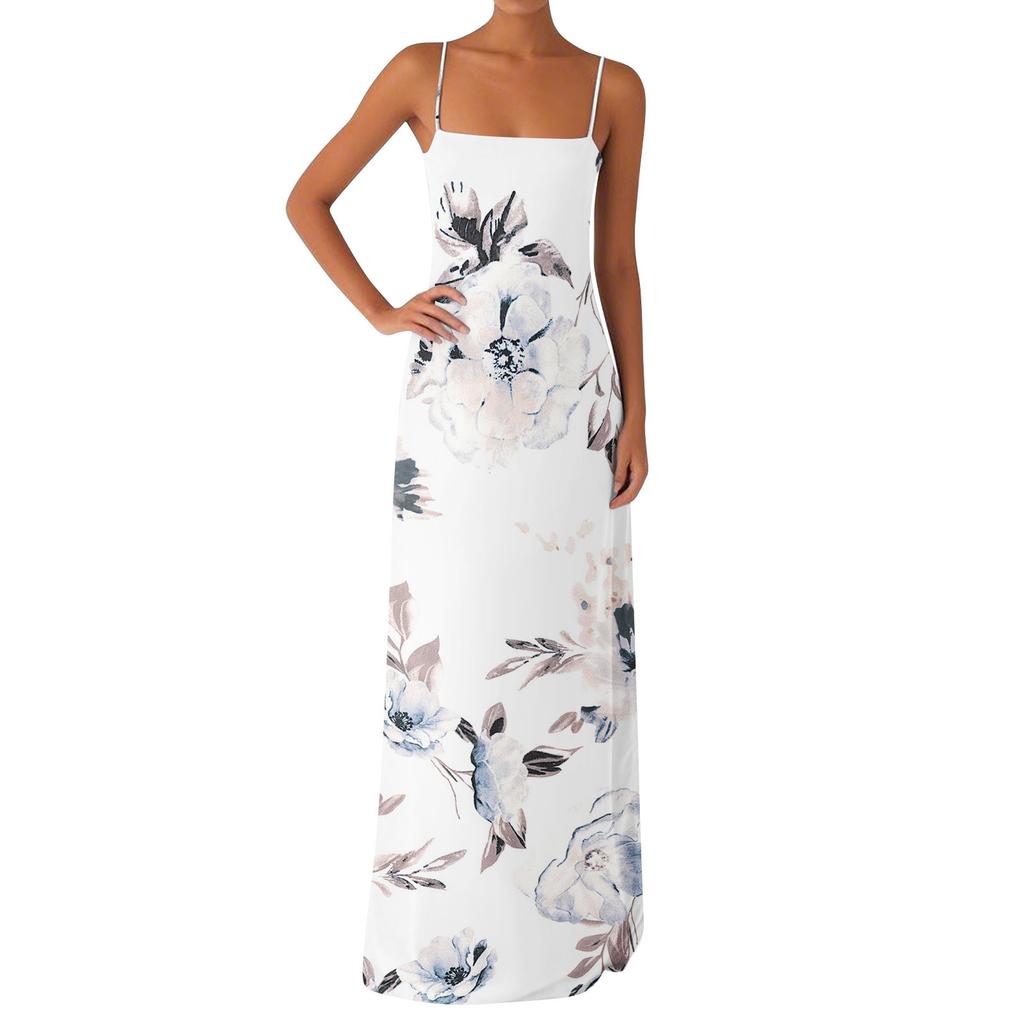 Damen Off-the-Shoulder Sexy Silky Floral Print Langes Kleid