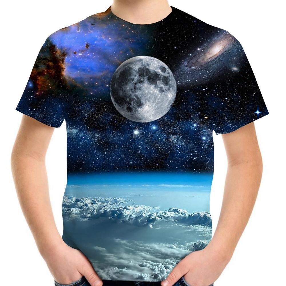 Летняя детская футболка для подростков 4-20 лет с принтом «Планета Земля Луна Галактика» — фото 17