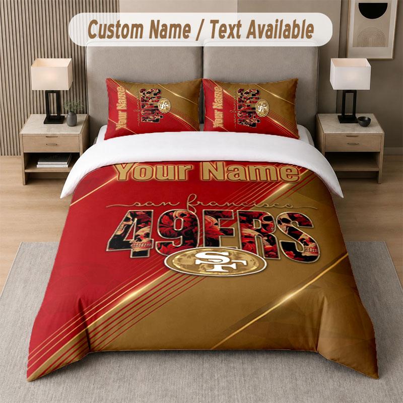 Custom Bedding Set San Francisco 49ers Pattern, Print Name Text 1 Duvet Cover Plus 2 Pillowcases Home Textile