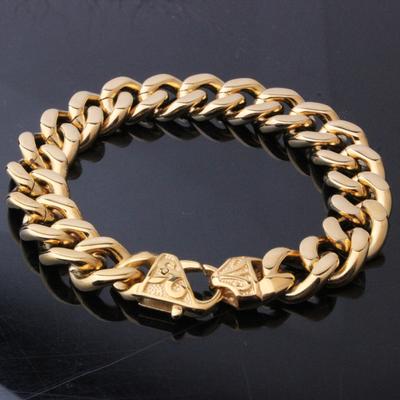 Fashion Style Mens Gold Bracelet Stainless Steel Bracelet  Curved Curb Link Chain Wholesale Jewelry 15mm