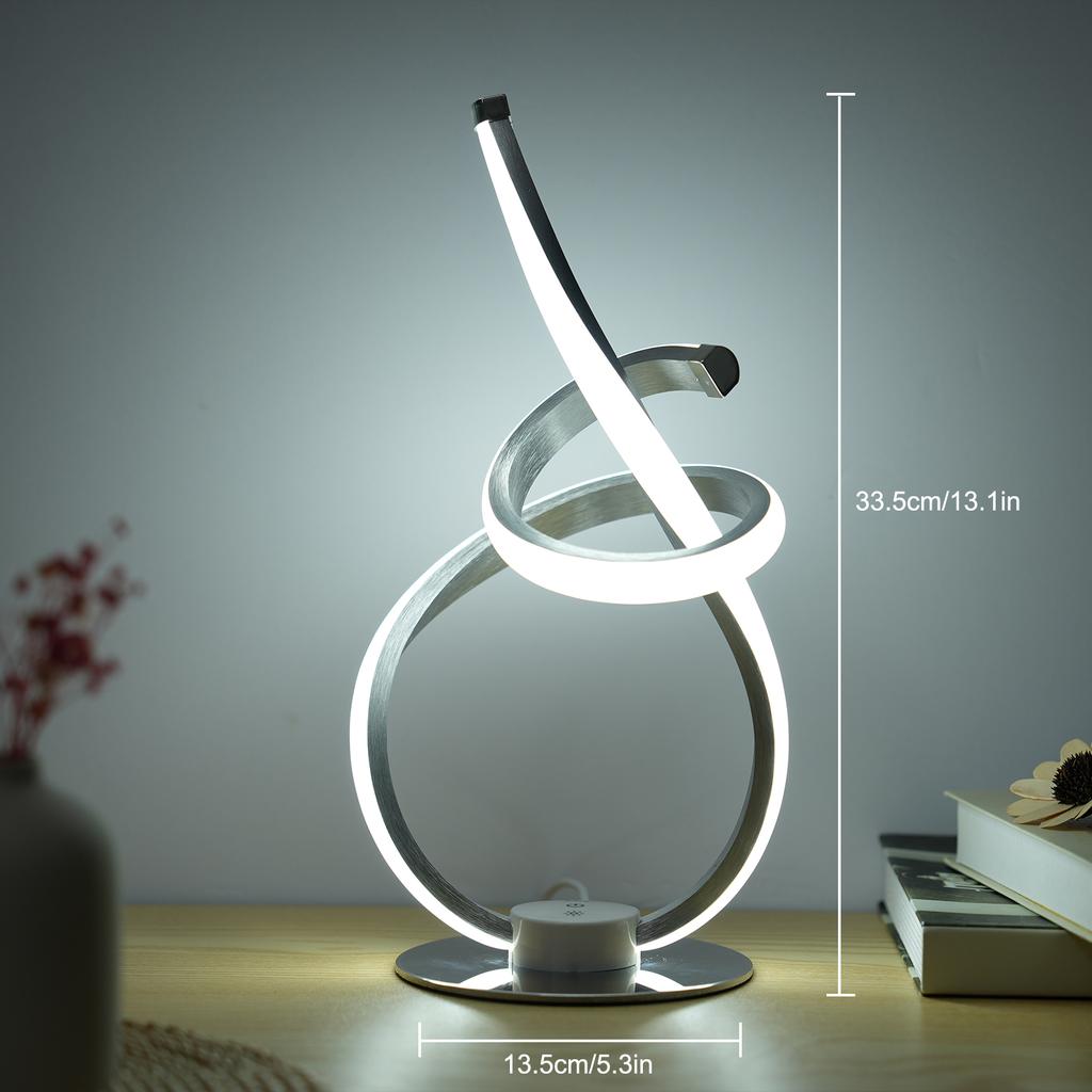 Neoglint Modern Spiral Table Lamp 3 Light Colors Night Light Ambient LED Nightstand Lamp Dimmable
