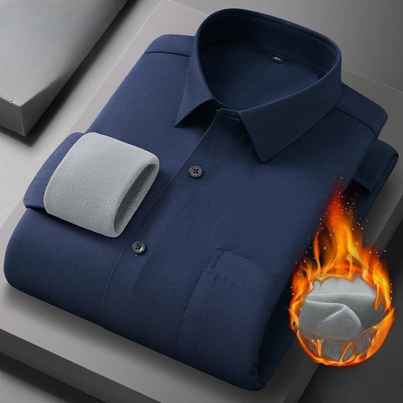 Men's Winter Sherpa Lined Shirts Long Sleeve Button Down Fleece Dress Shirts for Men Business Casual Warm Comfortable Thermal Shirt With Pockets